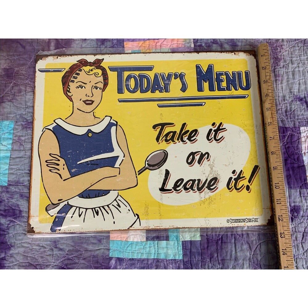 TODAYS MENU TAKE OR LEAVE IT 16x12.5 Funny Sign Tin Vintage Garage Bar Decor - Picture 3 of 3